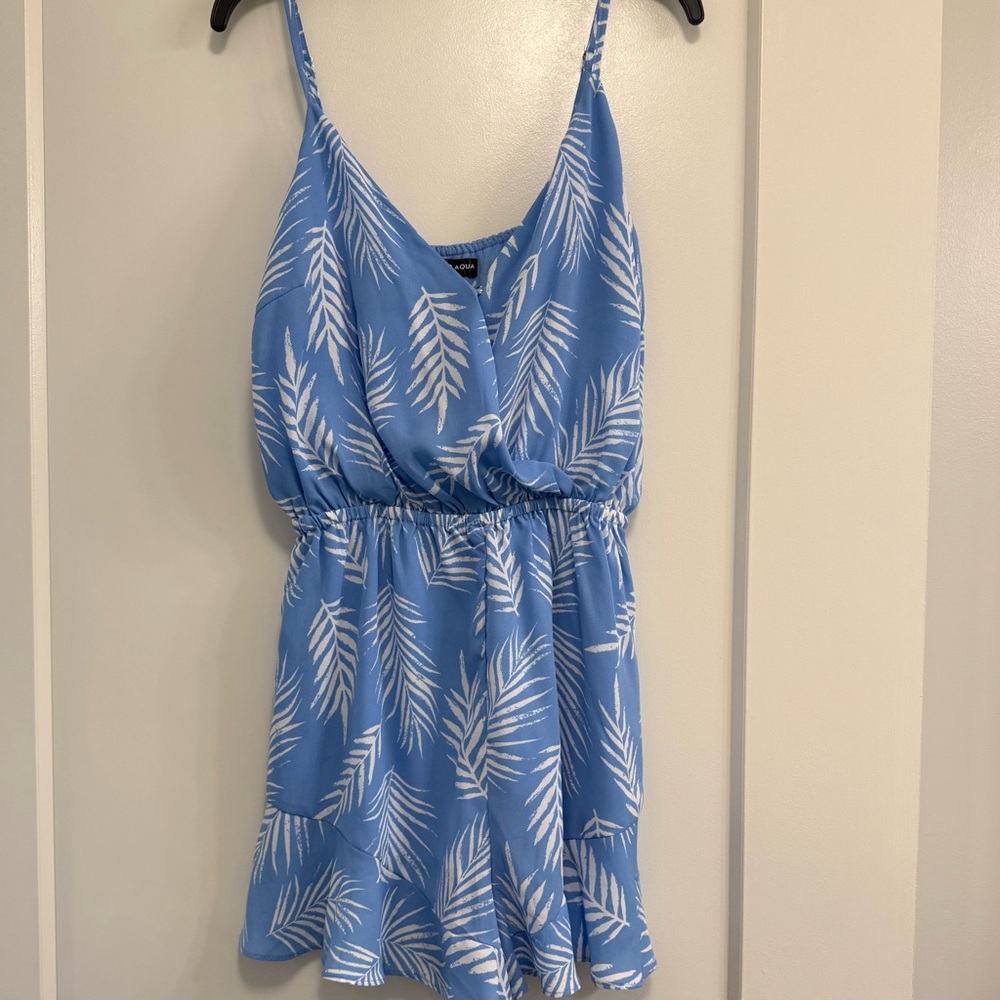 Aqua Sky Blue and White Leaf Pattern Dress